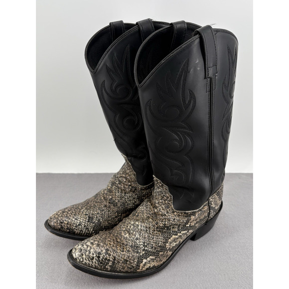 OLD WEST Mens Snake Skin Print Leather Cowboy Boots VCM9041 Size 11 D - Picture 1 of 16